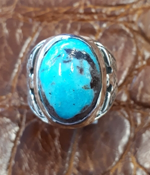 Bague Chevalière Ancienne En Bronze Avec Perle Turquoise - Taille 54, Bijou Vintage, Parfait état Ancien