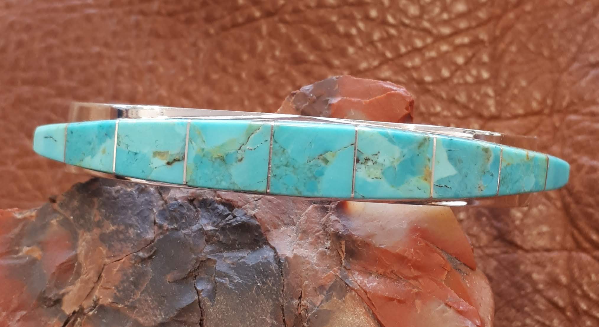 Bracelet en cloisonné de Turquoise Kingman en argent massif 925°
