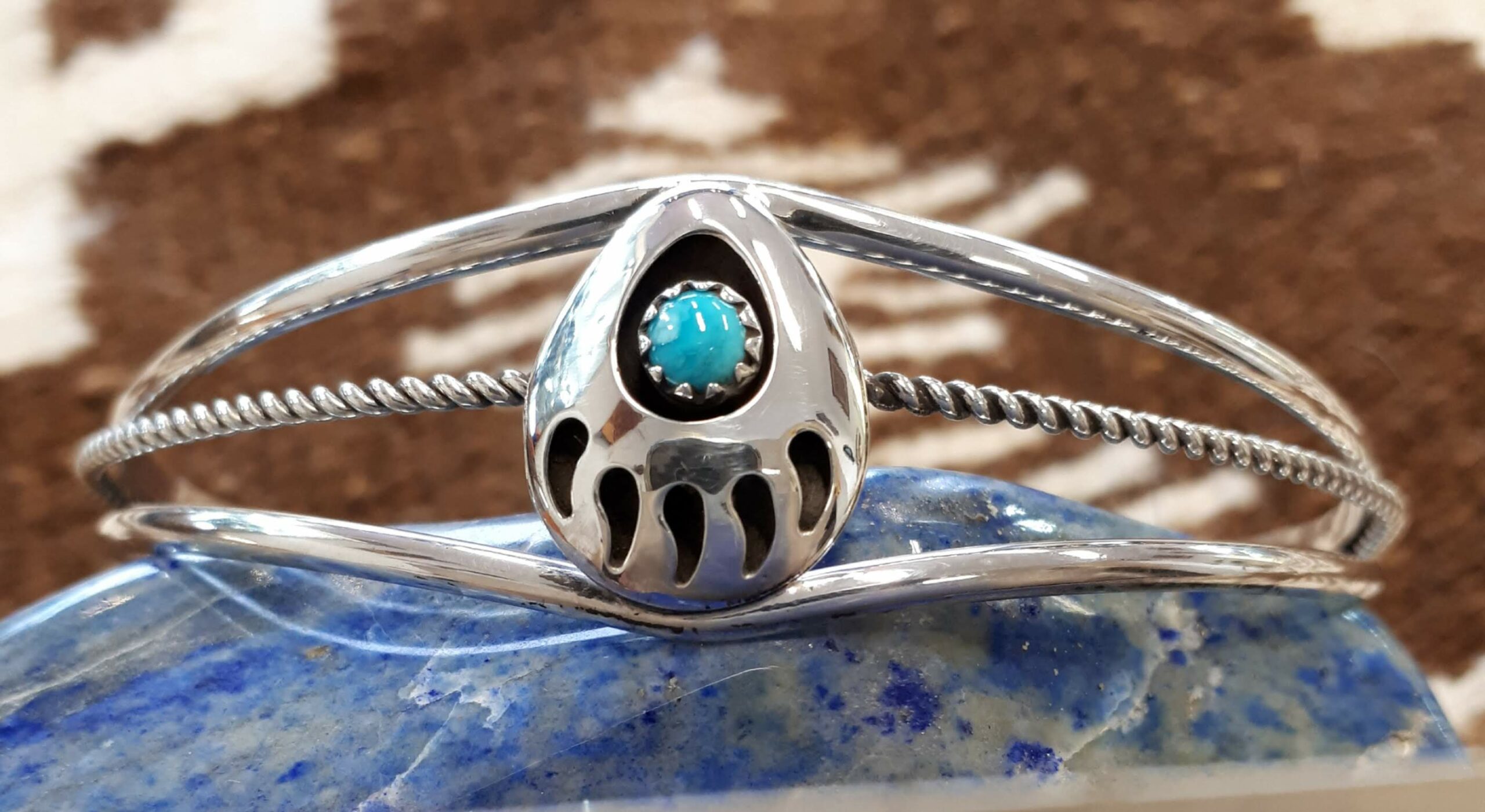 Bracelet 1 patte d'ours et Turquoise Sleeping Beauty sur argent 925°.