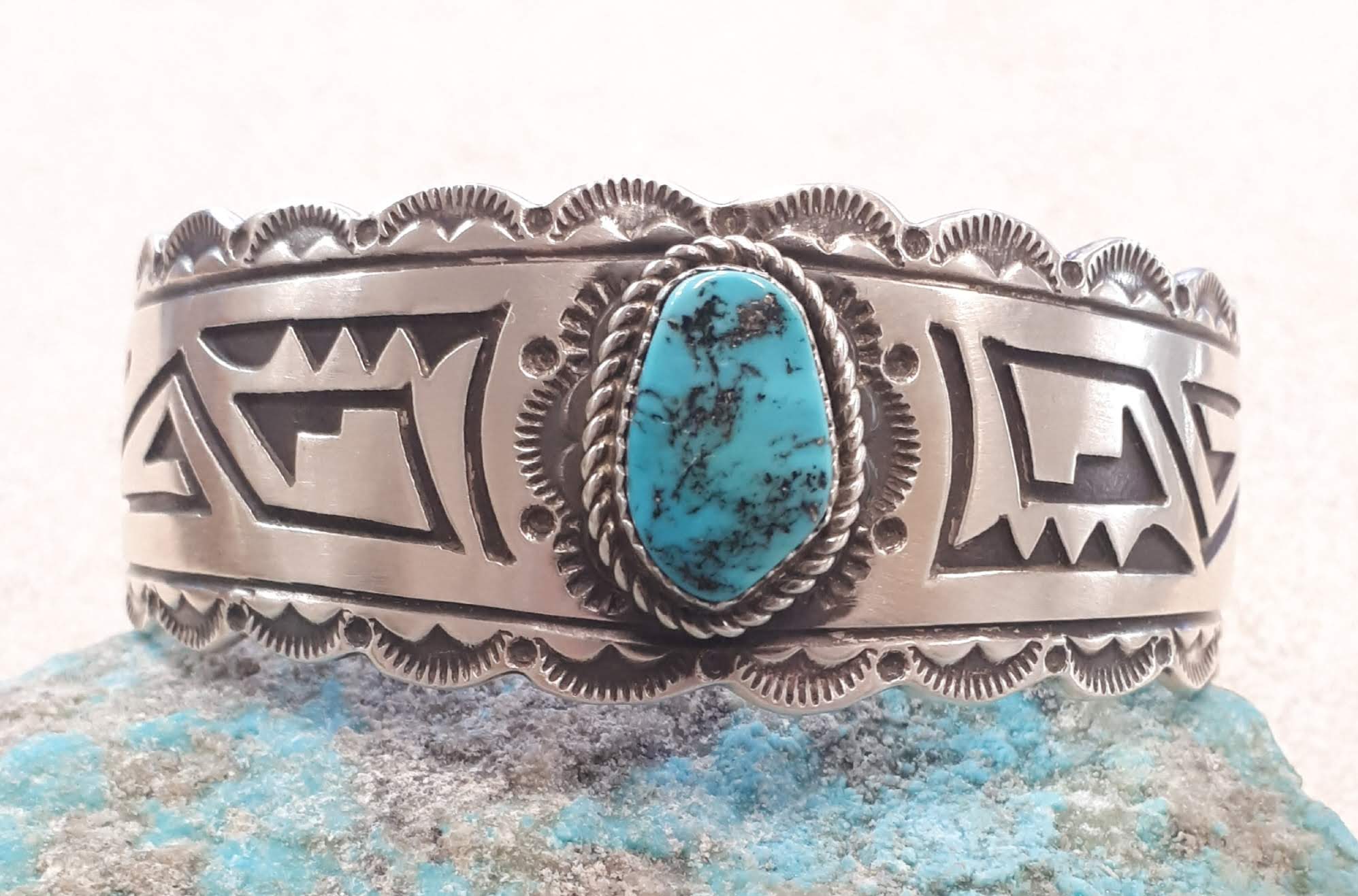 Bracelet en argent brossé et Turquoise sleeping beauty en argent 925°