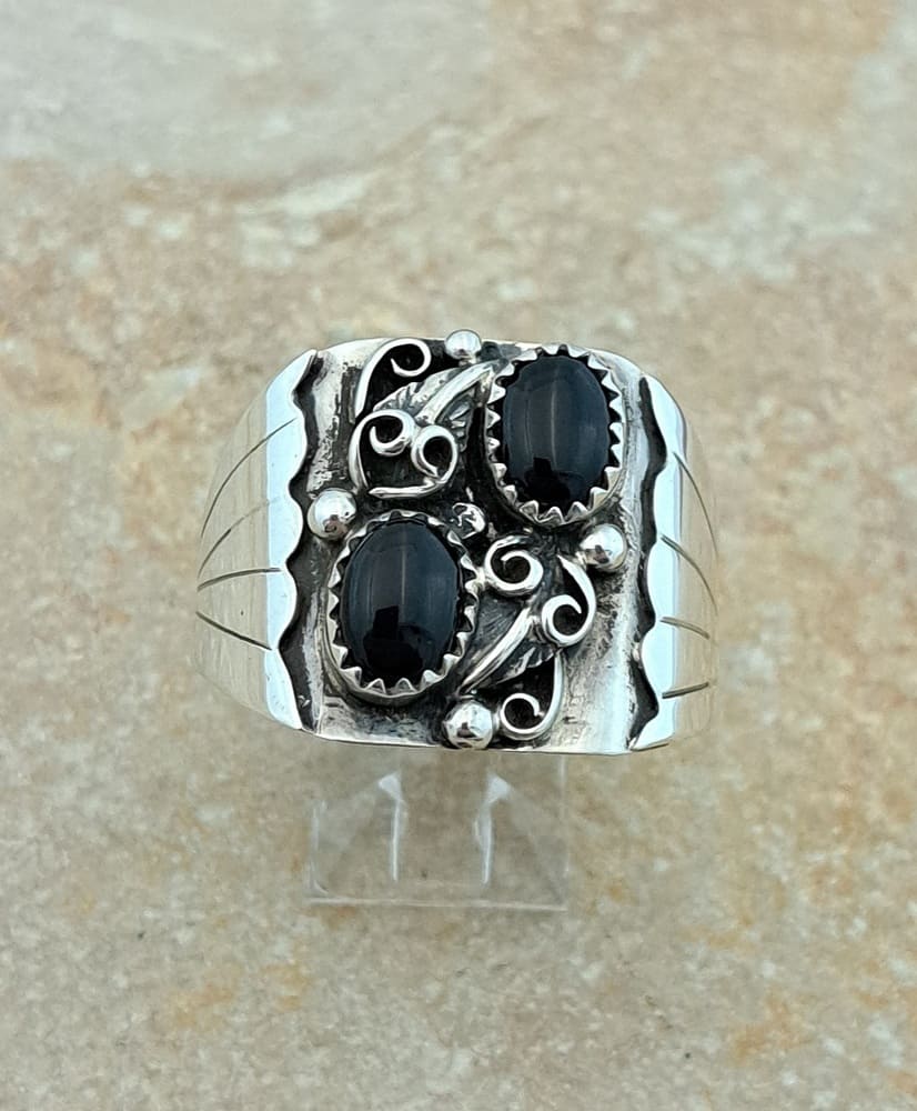 Bague Navajo onyx et argent massif