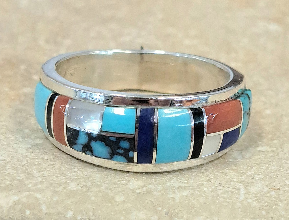Bague Navajo Zuni Hopi Turquoise corail argent massif