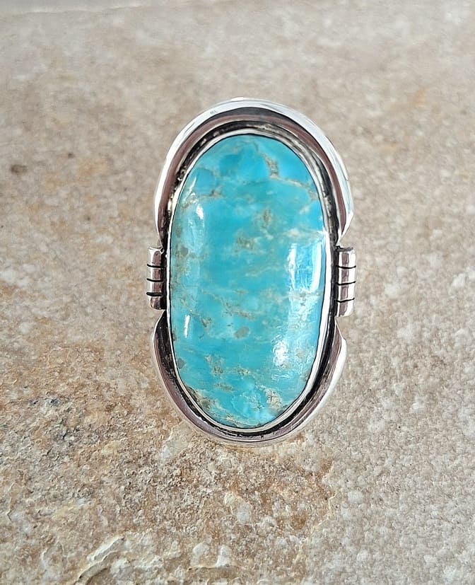 Bague en Turquoise Kingman sur argent 925 ème.