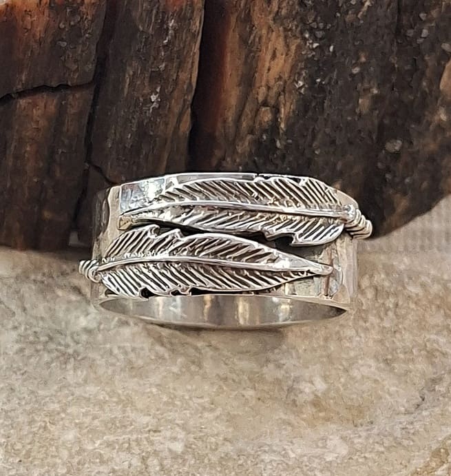 Bague plumes en argent 925°.