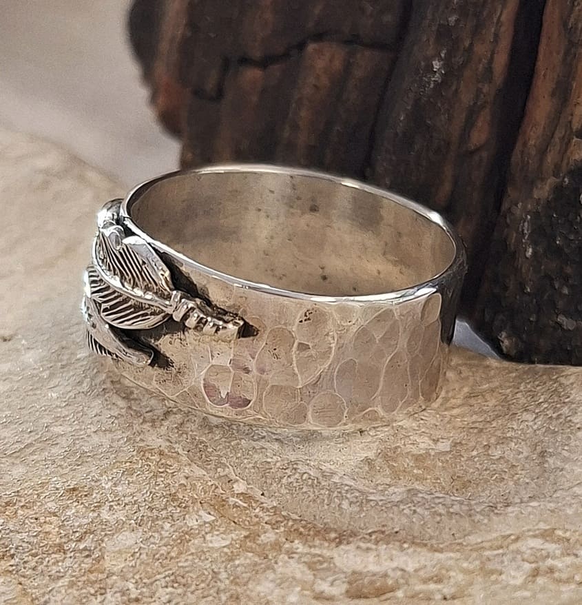 Bijoux en argent et Turquoise (29) Bague 2 plumes en argent 925° martelé.