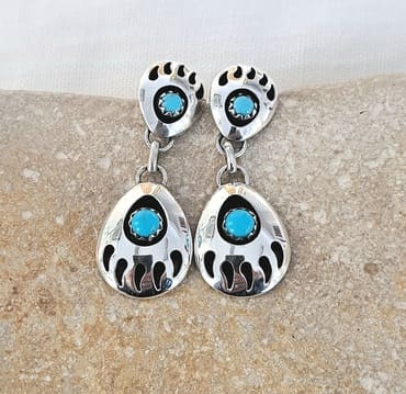 Boucles d'oreilles 4 pattes d'ours Turquoise Sleeping beauty en argent 925°.