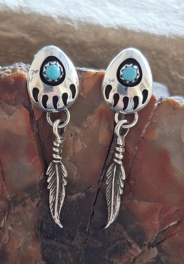 Boucles d'oreilles pattes d'ours Turquoises Sleeping beauty en argent 925°.