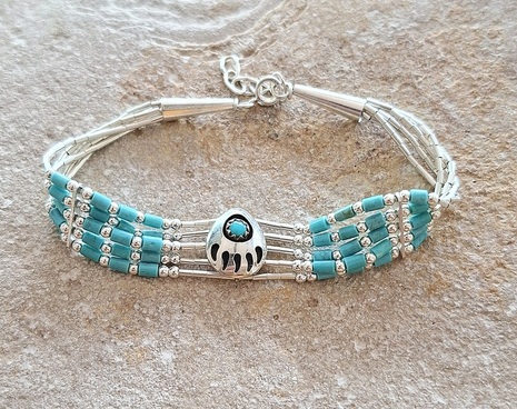 Bracelet patte d'ours en argent 925° et Turquoise.