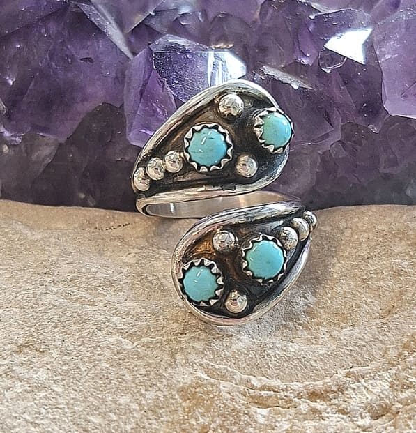 Bague 4 Turquoises Sleeping Beauty en argent 925°.